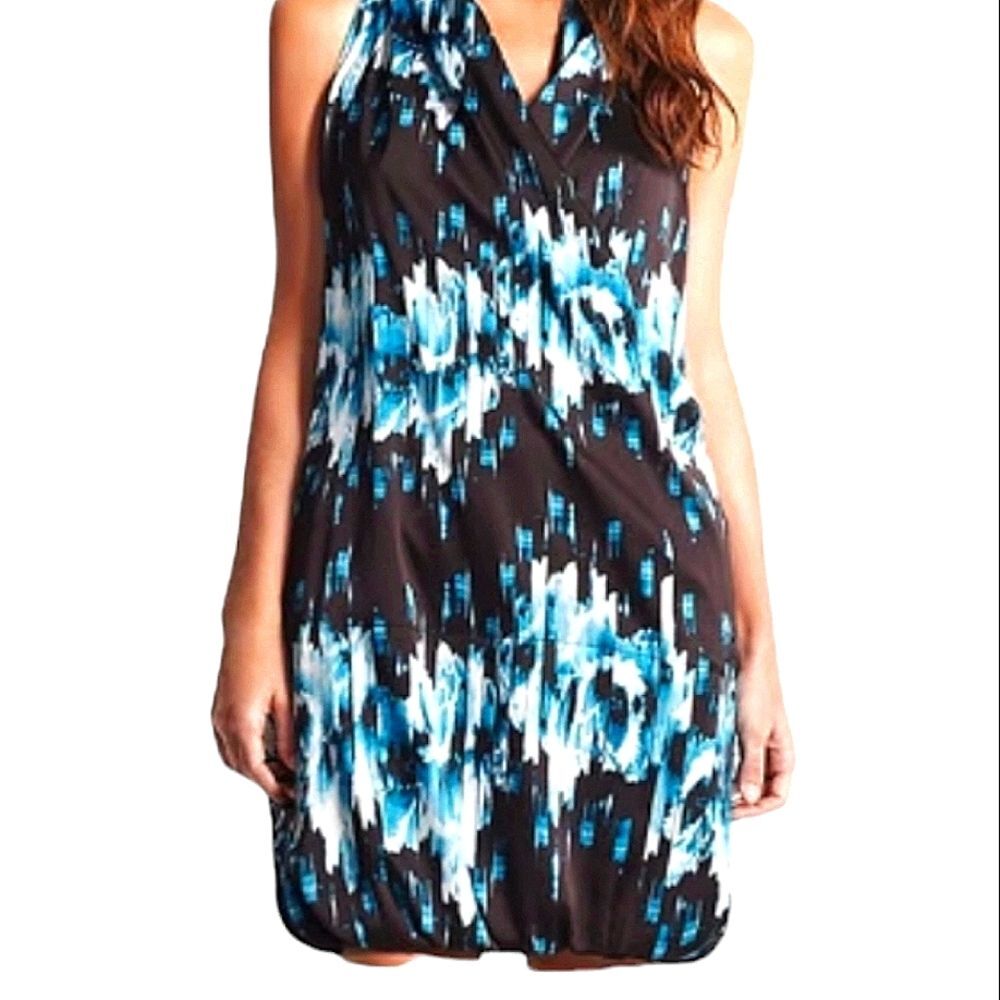Derek Lam Dress Geometry Print‎ Bubble Hem Faux Wrap L